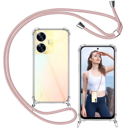 ISOI Cover con Cordino per Realme 14 5G, Custodia Trasparente con Collana Tracolla Laccio Collo Ultra Sottile Morbido TPU Silicone Antiurto AntiGraffio Case, Rosa
