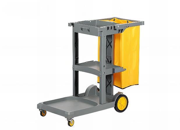 chiner - Carro de Limpieza Profesional Classic | Bolsa de Lona Amarilla | Capacidad para Dobles Cubos y Cubos con Prensa | Ideal para Hostelería y Comercios | Fácil Transporte, Gris, Grande