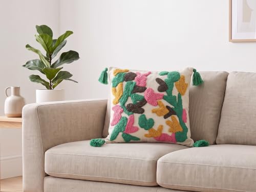 Image of Furnistitchs Handmade Cotton Bohemian Home Decor Cushion Cover 24x24 inches / 60x60 cms - Boho Chic Couch Sofa Throw Living Room Bedroom Cushions (1, Green Fields)