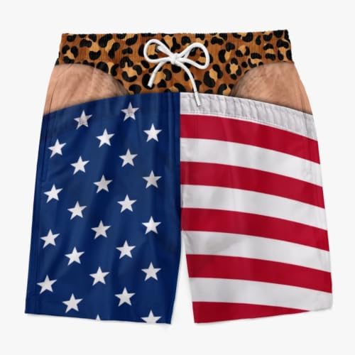 Funny Hairy Big B@@Ty for Him - Custom American Flag Beach Shorts, Summer Beach Buddy Funny Hairy Big Booty Illusion Swim Trunks for Men - 3