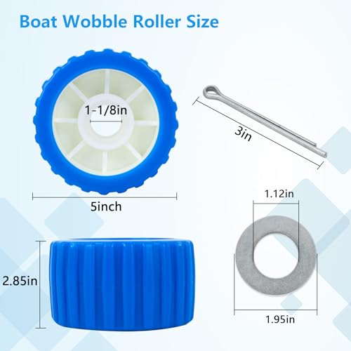 BALAVA Boat Wobble Roller 5"x3", Boat Trailer Roller Marine Ribbed Wobble Roller Boat Trailer Wobble Roller Assembly with Washers and pins for Boat Yacht Trailer (Blue,8 Pack) - Image 2