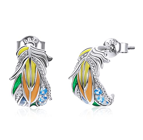 Boucles d'oreilles plume en argent 925 plaqué platine chic pour femme