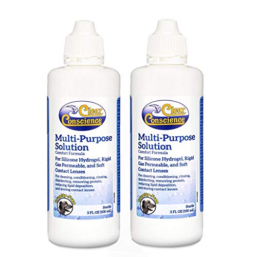 Clear Conscience Contact Lens Solution, Contact Solution & Saline Solution for Complete Eye Solution - Multipurpose Solution for Contact Lenses with Cruelty Free Instruction Guide 12oz (Pack of 2)