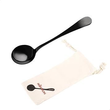 Coffee Cupping Spoon Espress Coffee Measuring Spoon Professional Barista Cupping Ladle Stainless Steel with Cloth Bag, Glossy Black