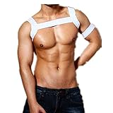 Agoky Herren Schultergurt Brust Harness sexy Dessous Reizwäsche Elastische Schulter Muskel Bänder mit Armband Weiß Einheitsgröße