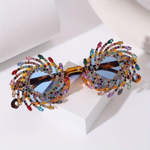 Exaggerated Circular Threaded Hollowed-Out Sunglasses Adorned With Oversized Colored Rhinestones2