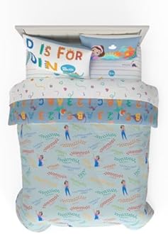 Ms. Rachel Educational Adventures Dino Learning Kids Bedding Super Soft & Cozy Reversible Microfiber Comforter and Sheet Set, 7 Piece Full Size, (Officially Licensed Product) by Franco