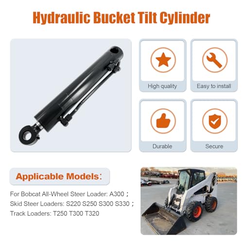Image of 7208419 Hydraulic Tilt Cylinder, Hydraulic Bucket Cylinder New Fits for Bobcat A300 S220 S250 S300 S330 T250 T300 T320, Rod 1-1 /2 inch, Bore 3 inch, Stroke 15 inch, Pin to Pin- 25 inch