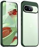 Google Pixel 9/9pro 用 ケース グリーン 耐衝撃 ガラスフィルム保護付き pixel9ケース 米軍MIL規格 耐久性 黄変防止 薄型 ワイヤレス充電対応 スマホケース ストラップホール付き ピクセル9 カバー 绿 gogorelax