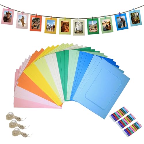 VOKTXLG 30Pcs Paper Photo Frames 4x6Inch Colorful Picture Display Holders Cardborad Picture Frames with String and Clips DIY Graduation Photo Hanging Banner for Home Classroom Offices (Colorful)