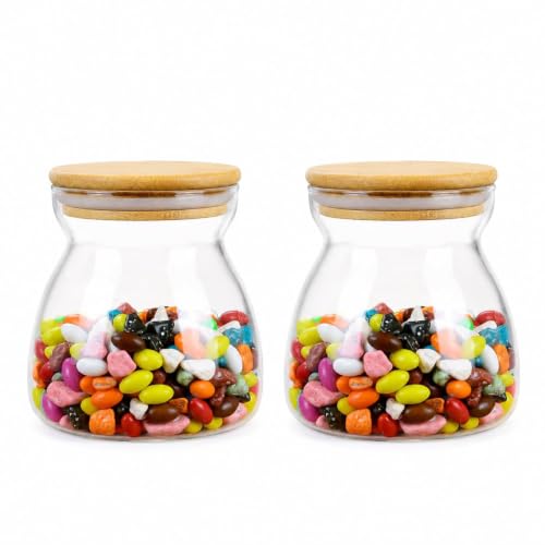Image of MARTVIA Glass Food Storage Jars with Bamboo Lids 650ml Set of 2, Wide Mouth Lid Jar for Home Kitchen,Flour, Sugar, Coffee, Pasta, Oats, Grains, Cookies, Snacks (Barell 650 ML Jar, SET OF 2)