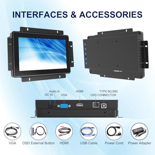 Image of Industrial Capacitive Touch Display 8 Inch 24 /7 Continuous Working Open-Frame Monitor, 1024x768 Capacitive LCD Monitor with VESA Mount for HMI Industrial Equipment