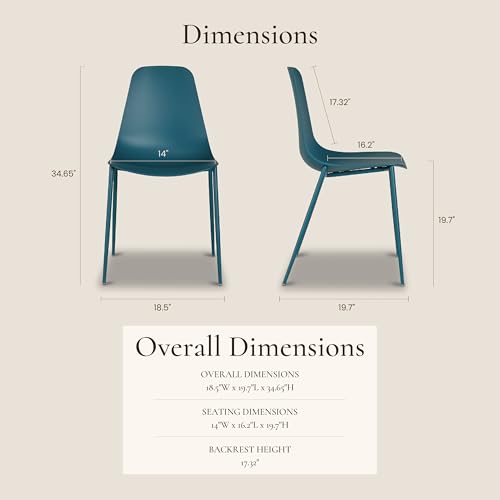Image of Poly & BARK Isla Modern Kitchen Chairs Set of 4 - Plastic Dining Chair with Metal Legs - Quick Assembly Simple Cafe Chairs Plastic for Indoor or Outdoor - Ocean Teal