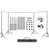 Picture of BEIYANG 10x30FT Photo Backdrop Stand, Angle Adjustable Triple Crossbar Extender Mount, Photography Background Support System, with Sand Bags,12 PCS Clamps for Wedding Party Celebration