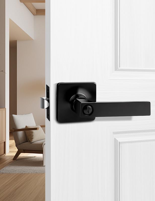 Mengico 1 manija de puerta, manija de puerta interior negra con cerradura, manijas de puerta interiores de privacidad (para dormitorio y baño), mano universal, manija de puerta resistente