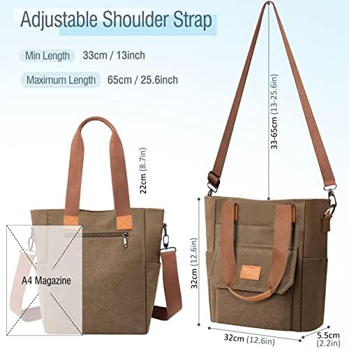 VOBUKE Women Canvas Shoulder Bag Capacity Crossbody Handbags Vintage Ladies Shopping Hobo Bag Large Tote Beach Multifunction Bags with Zip for Women Girls Work,Shopping, School, Travel, Holiday