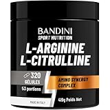 Bandini® L-Arginine + L-Citrulline 320 gélules (1100 mg par gélule), Arginine + Citrulline Malate, Complément pour Preworkout, Gym, Endurance, Récupération Musculaire, Acides Aminés Semi-Essentiels