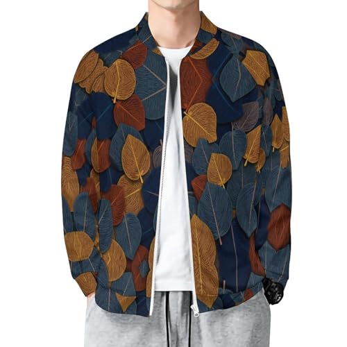 Bomber homme style flyers avec motif art abstrait de feuilles couleur de la terre