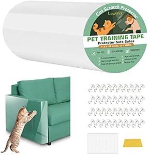 Lewondr Anti Scratch Cat Furniture Protector, 11.8 x 118 Clear Couch Protector for Cats, Single Side Cat Scratching Deterrent Training Tape with 40 Pins + 40 Nano Tapes for Sofa, Couch, Carpet, Door