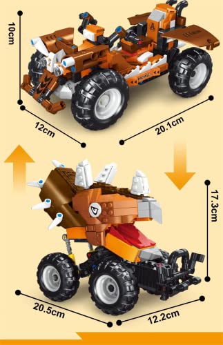 Reobrix TAIGAOLE T1024 2-In-1 Dreieck Dinosaurier Monster Truck Bausteine, Dino Pull-Back Zurückziehen Spielzeugauto… – Bild 4