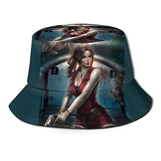 Klassiskt TV-spel karaktär akvarell TARTAGLIA GENSHIN Impact hink hatt fiskarhatt sommar höst utomhus packbar hatt strand resor solhatt svart, Claire Redfield III Resident Evil Village koncept videospel skönhet röda läppar,