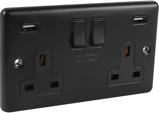 USB SOCKET 4.8A 2 GANG 13A DP SWITCHED SOCKET MATT BLACK WINDSOR RANGE BLACK TRIM UNITED ELECTRICAL