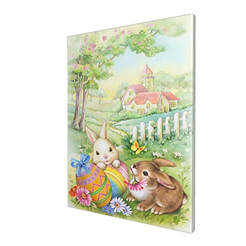 Ouqiuwa 16" X 12" Vintage Easter Bunnies Eggs Soft Canvas Wall Art Print Unframed Gallery Wrap Home Decor Pictures For Living Room Bedroom #TOP4