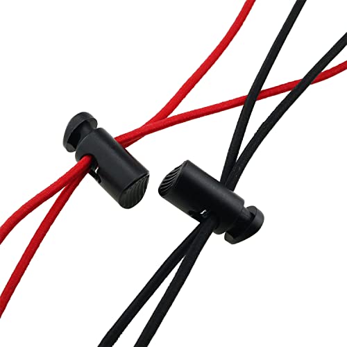 Hscgin 4Pcs Elastic Bungee Shock Cord 260Mm Stretch String Black/Red Cord Locks Spring Toggle Stopper For Shoelaces Drawstring Backpack #TOP4