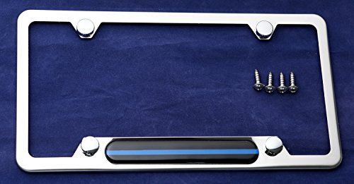 Lfparts Stainless Steel Polished Mirror License Plate Frame (Thin Blue Line) For Cars, Trucks Show Support Of Police And Law Enforcement Officers #TOP1