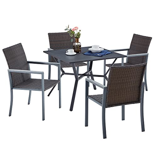 Vicllax 5 Piece Patio Dining Set, Outdoor Dining Set Patio Furniture Set For Backyard, Garden And Deck, Patio Rattan Chair/Square Patio Metal Table (Grey) #TOP1
