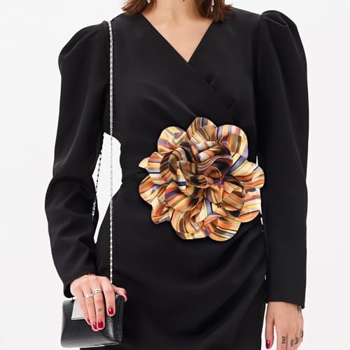Image of M METERXITY Extra Large Rose Flower Brooches, Lapel Pins Dainty Satin Fabric Big Camellia Oversized Brooch Pin