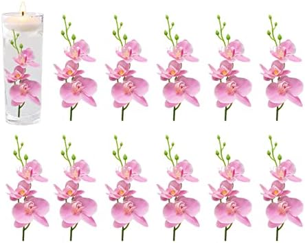 ARDUX (12 Pieces) Artificial Flowers for Floating Candles Mini Artificial Orchid Flower Vase Fillers for Wedding Dinning Table Party Home Bar Restaurant Decoration (Pink)