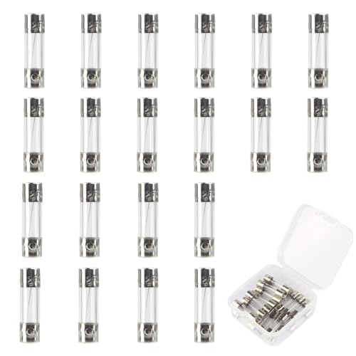 Fast Blow Glass Fuses 20Pcs 5x20mm, 250V 5A Fast Blow Tube Fuses F5AL250V 0.2 x 0.78 inch Blow Cartridge Tube Fuse with Box for Variety Lights Household Appliances Electricals (Box of 20)