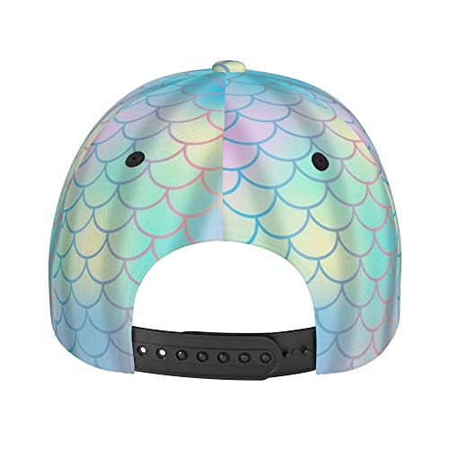 Kid's Colourful Fish Scale Magic Mermaid Tail Art Dad Cap, Relaxed Fit Trucker Cap, Dad Baseball Cap, Military Cap, Breathable Moisture Wicking Snapback Hat For Baseball Running Fishing #TOP4