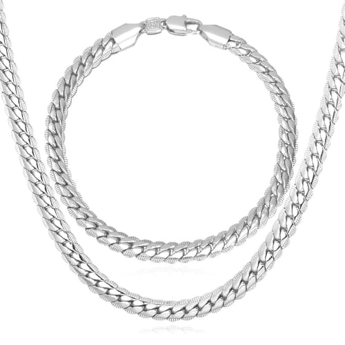 U7 Men Stainless Steel Necklace Cuban Link Chain, Flat Curb Chain Necklaces Unisex, Silver/Black/Gold Plated Chunky Hip Hop Neck Chain, 6mm/9mm Width,
