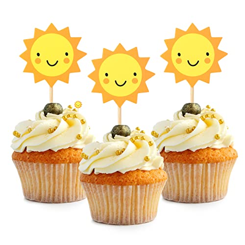 Hokpa 24Pcs Sun Cupcake Toppers Sun Flower Smiley Sunshine Sun Cake Decoration Food Fruit Picks For Baby Shower Birthday Wedding Party Decor #TOP26