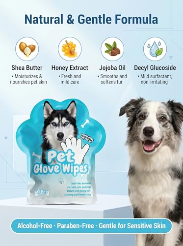 VIC-SUN Pet Glove Wipes, Dual Sides Deodorizing Hypoallergenic No-Rinse Grooming Mitts with Natural Extracts Bath Cleaning for Dogs, Cats, Rabbits — view 3