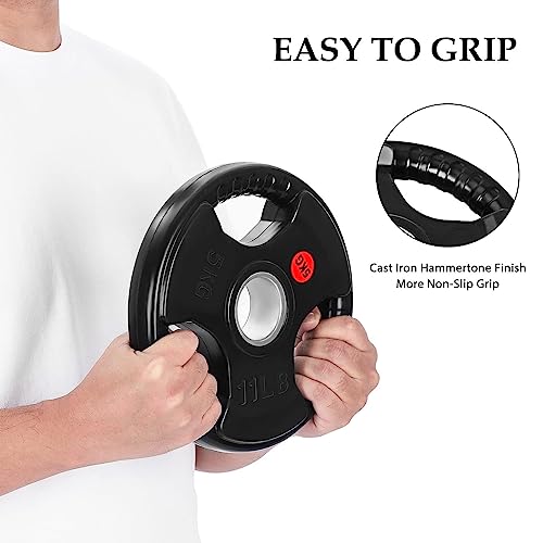 Youyijia 2PCS Olympic Weight Plates Heavy-Duty Cast Iron with Waterproof Rubber Coating Weight Plates for Strength Training and Muscle Development 5kg Weight Plate 2’’ Opening and Tri-Grips - Image 7