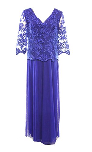 Alex Evenings Womens Lace Double-V Evening Dress Blue 8