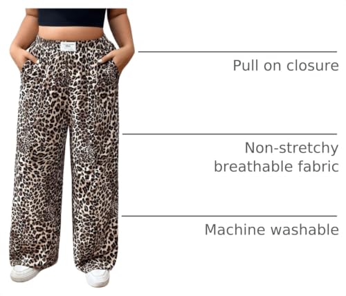 Image of RoseSeek Women's Letter Leopard Print Y2K Straight Elastic Waist Leg Pants | Cheetah Print, Straight, Baggy Loose Fit, Slant Pocket, Streetwear, Vintage, Graphic Trousers