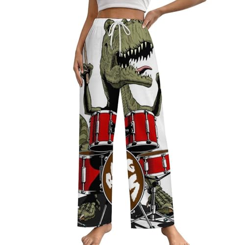 Pantalon de pyjama femme dinosaure fluide à poches taille S