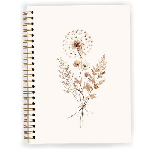 JWVK Boho Floral Spiral Notebook, Rustic Neutral Flower Herbs Notebooks for Note Taking, Cottagecore Wildflower Botanical Journal for Women, Boho Office Supplies, 5.5x8.3 Inch