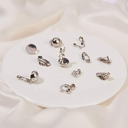SUNNYCLUE 1 Box 7 Styles Clip-on Earring Converters Non-pierced Earring Components Include Cabochon Setting & Dangle Earring Clips with Easy Open Loop for DIY Earring Jewellery Making