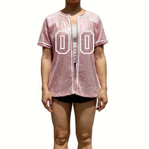 Custom Name Number Women's Bling Sequin Baseball Cardigan Jersey Top