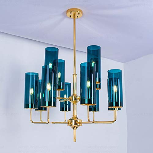 Yuanflq Post-Modern Fashion Chandelier E14 Lamp Holder, Creative Blue Glass Lampshade, Gold-Plated Metal Lamp Body, Suitable For Bedroom Dining Room Kitchen Living Room Decoration Ceiling Light #TOP2