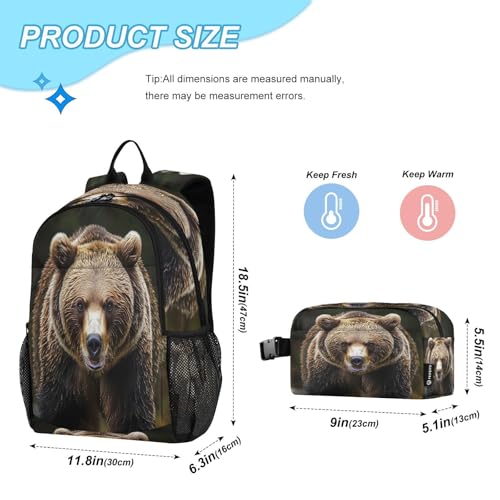 ALAZA Bear Portrait Animal Kids Backpack Elementary Girls Boys Bookbag Rucksack Primary School Bag Backpack Set with Lunch Bag2