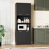 FOTOSOK 71' Pantry Cabinet, Kitchen Pantry Cabinet with Doors and Adjustable Shelves, Kitchen Cabinets Hutch Cupboard for Dining Room, Black