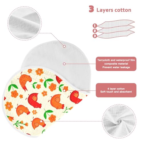 Cheery Chickens Pattern Muslin Burp Cloths for Baby 4-Layer Absorbent Cotton Large 22" x 11" Soft Spit Up Rags for Newborns Boys Girls, 1 Pack3