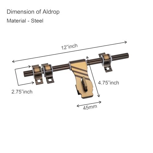 Image of COMPASS Flower Stainless Steel Heavy Double Door Fitting Accessories Full Set /Kit (1 Aldrop, 1 Latch, 4 Handles, 2 Tower Bolt and 2 Door Stopper | 12 inch | Vintage Finish