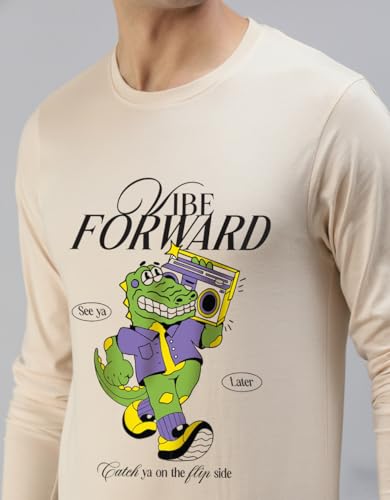 Image of Veirdo Men's Full Sleeve Printed T-Shirt | Trendy Graphic Print Tee